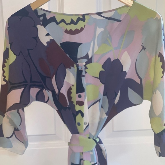 Diane von Furstenberg DvF Mosaic Maja Two Drape Back Paper Forest Mint Silk 8 - Picture 3 of 11